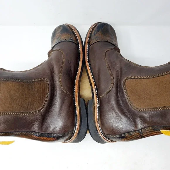 PSKaufman Chelsea Boots Mens 13‎ Brown Leather Front Zip Brogue Cap Toe Shoes